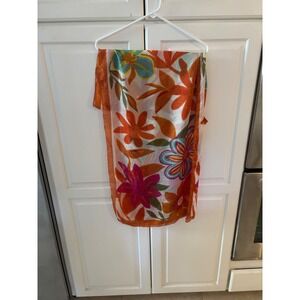 Binoux Terner Floral Silk Scarf Orange Pink Blue Green Women's Accessory
